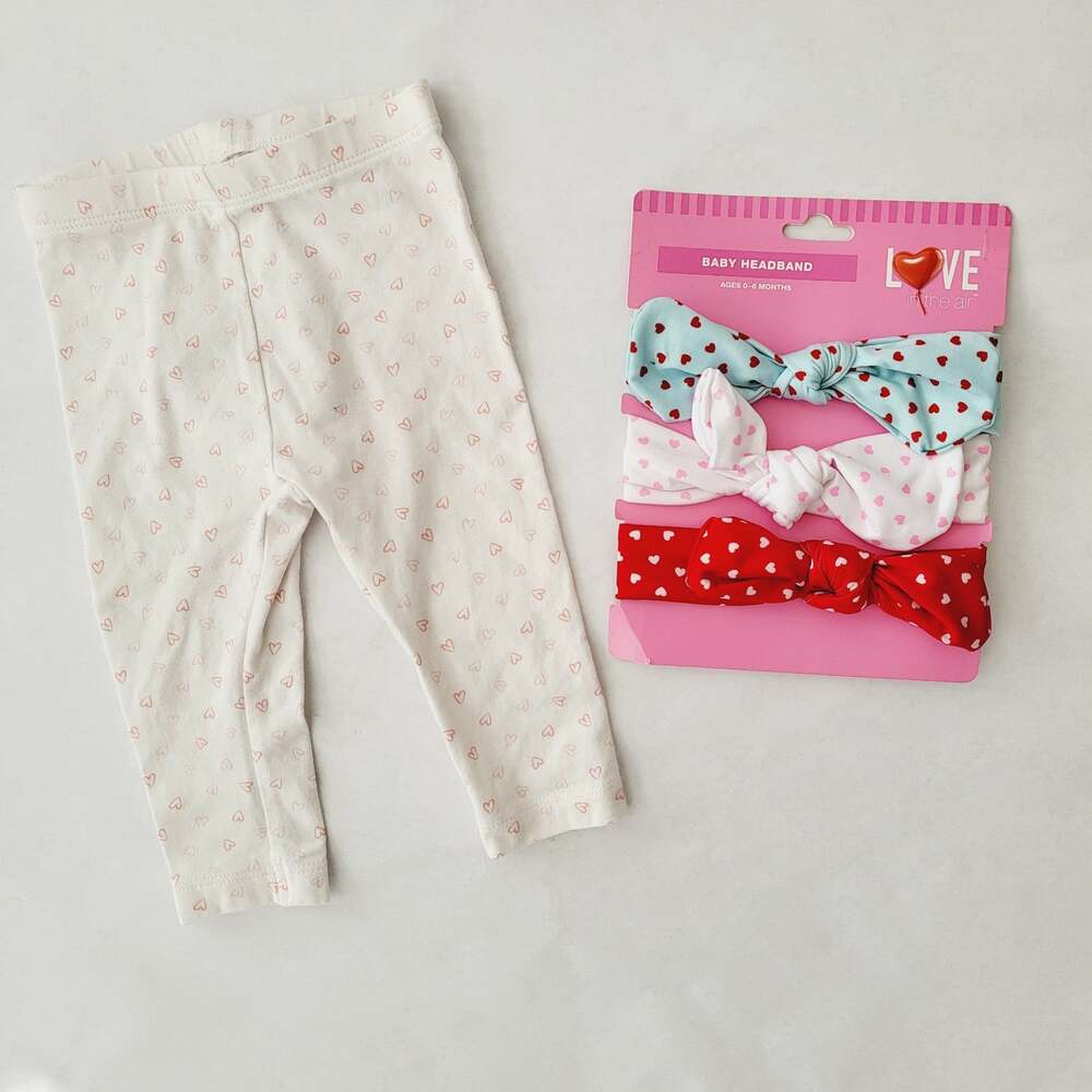 New Heart leggings and headbands 0-6M